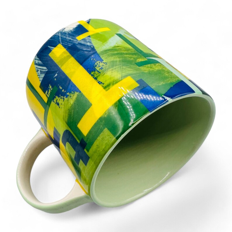 Anthropologie Letter Initial "T" Monogram Mug - Green Blue Yellow image 2