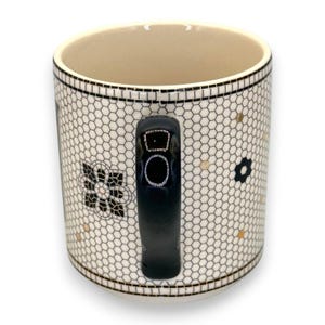 Anthropologie Elegant Monogram Initial J Coffee Mug - Stylish Black & White Bistro Tile Design