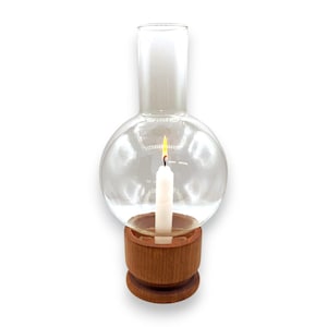 Vintage MCM Modern Minimalist Teak / Glass Hurricane Lamp / Candle Holder
