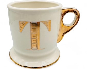 Anthropologie Monogram Mug - Gold Letter T, Shaving Mug