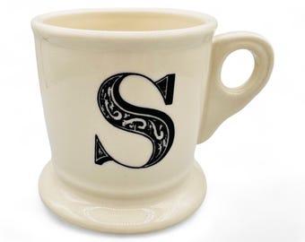 Anthropologie Monogram S Shaving Mug in White Mug with Black Text