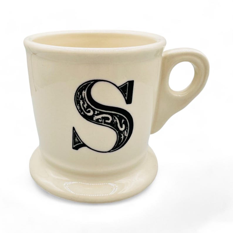 Anthropologie Monogram S Shaving Mug in White Mug with Black Text image 1