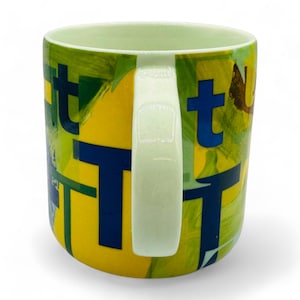 Anthropologie Letter Initial "T" Monogram Mug - Green Blue Yellow image 3