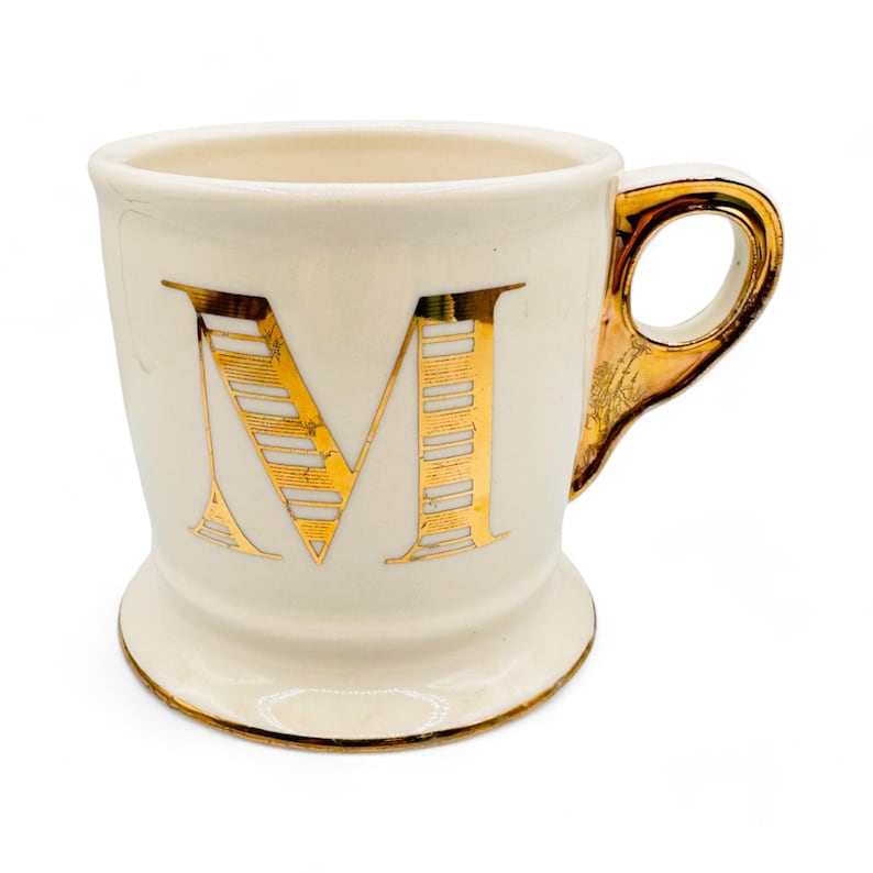 Anthropologie Monogram M Mug – Gold Letter, Shaving Mug image 1