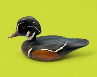 Vintage Carved Duck Decoy – Wood and Paint, Bold Folk Art Finish