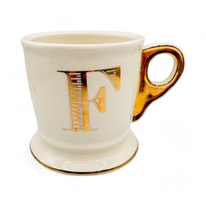 Anthropologie Mug - Monogrammed Gold Letter F Coffee or Shaving Mug image 1
