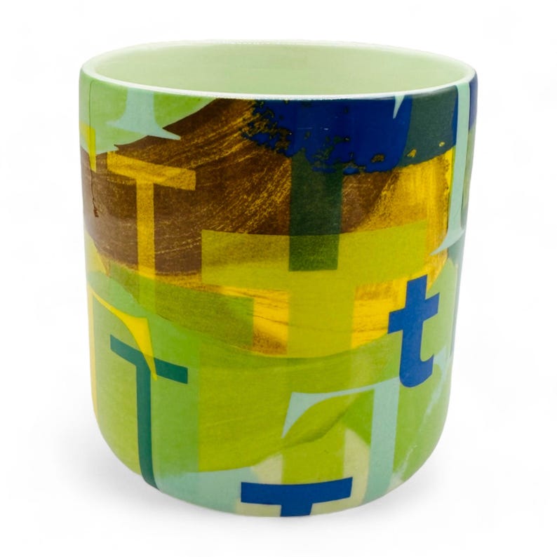 Anthropologie Letter Initial "T" Monogram Mug - Green Blue Yellow image 5