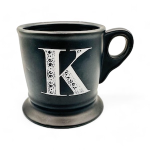 Anthropologie Monogram K Shaving Mug in Black Mug with White Text image 1