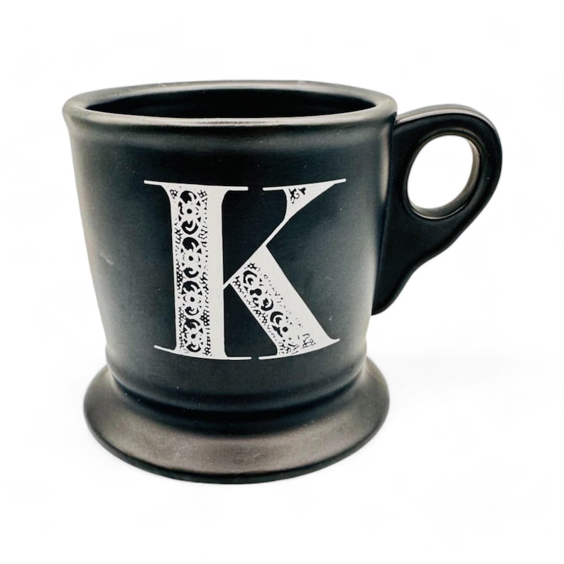 Anthropologie Monogram K Shaving Mug in Black Mug with White Text image 1