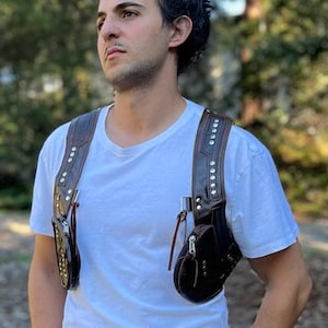 On Sale!* Leather Studded Holster (Brown) - Steampunk Shoulder Utility Pouch Bag
