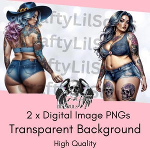 Empowering Curvy Girl Clip Art - Plus Size Tattooed Badass Babe - Instant Download PNG