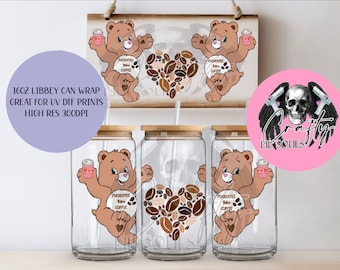 Swear Bear Fuckoffee Before Coffee | 16oz Libbey Glass Can Wrap | Sublimation | UV DTF Design |  PNG Instant Download