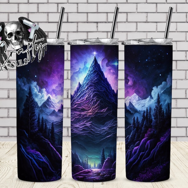 Majestic Mountain 20 oz Skinny Tumbler, Nature Tumbler Png, Outdoor Tumbler Wrap | Colorful and Unique Design | Instant Download