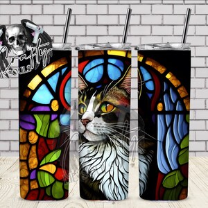 Beau Chat en vitrail 20oz Skinny Tumbler Design | Design numérique coloré et unique