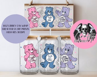 Swear Bear 16oz Libbey Glass Can Wrap | Sublimation | UV DTF Design |  PNG Instant Download