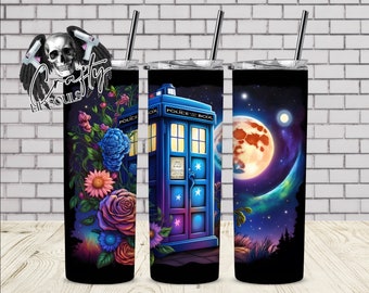 Dr. Who TARDIS Bright Galaxy Floral  20oz Tumbler Design | Sublimation Digital Download |
