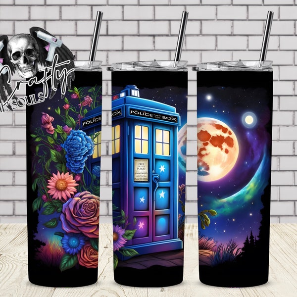 Dr. Who TARDIS Bright Galaxy Floral 20oz Tumbler Design / Download digitale a sublimazione /