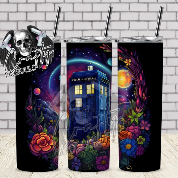 Dr. Who TARDIS Bright Galaxy Floral  20oz Tumbler Design | Sublimation Digital Download |