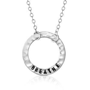 BREATHE Infinity Circle Necklace, Breathe Pendant, Yoga Necklace, Meditation Jewelry, Sterling Silver Breathe Necklace, Breathe Yoga Jewelry