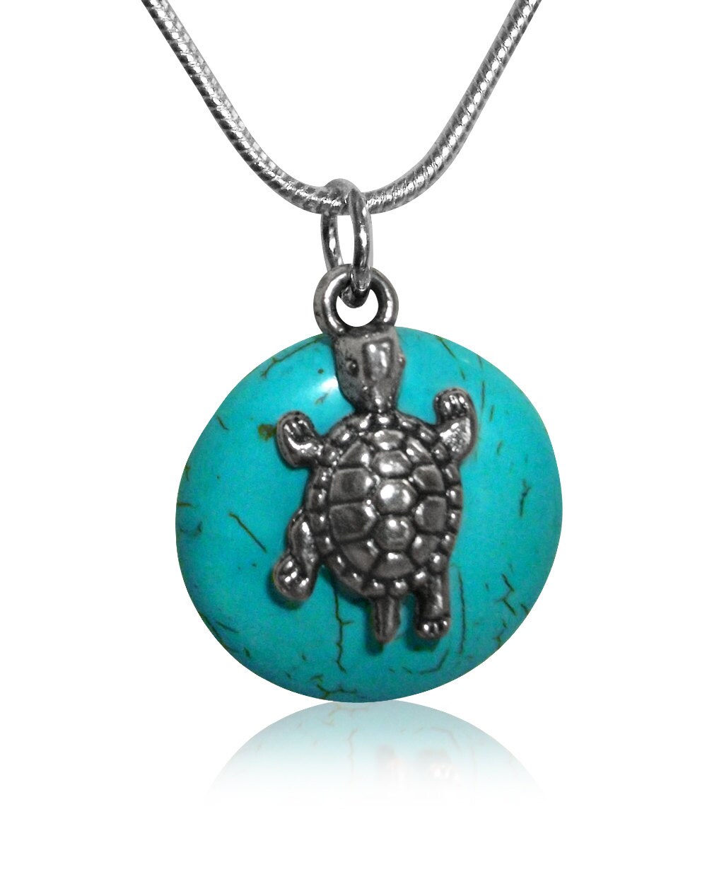 Turtle Charm, Sea Turtle Necklace, Turtle Pendant, Turquoise Round ...