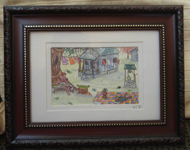 Colored Pencil Drawing Of Little Cabin In The Woods On A Etsy