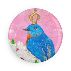 Knopfmagnet, blaue Vogelkönigkrone, Kühlschrankmagnete, Kühlschrankdekor, Küchenzubehör, Geschenk für Vogelliebhaber, runder Magnet