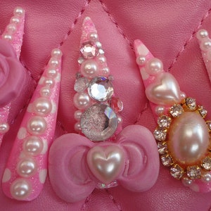 Pink Hime Kawaii 3D Deco Gyaru Lolita Princess Nails image 4