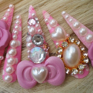 Pink Hime Kawaii 3D Deco Gyaru Lolita Princess Nails image 5
