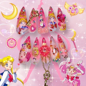 Sailor Moon Inspired Kawaii Gyaru Nails