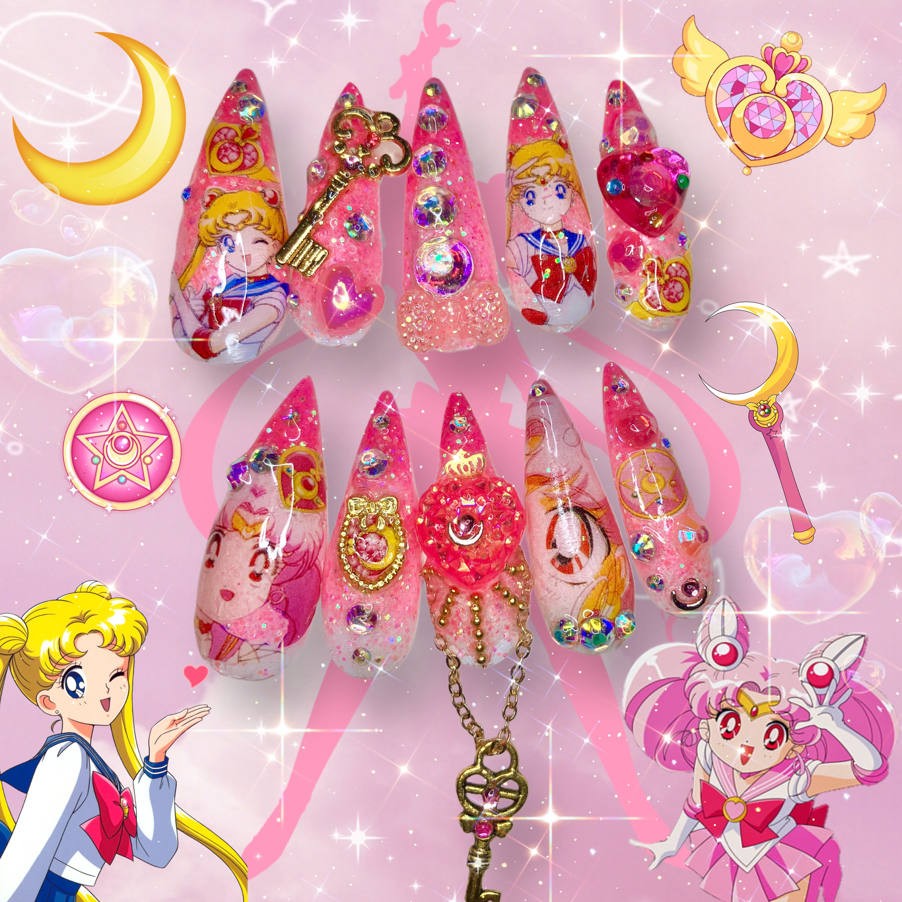 セーラームーン様 振袖オーダーギャルネイル セーラームーン風のかわいいギャルネイル - Etsy 日本