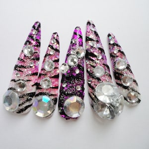 Purple Zebra Glitter Kawaii Gyaru Nails