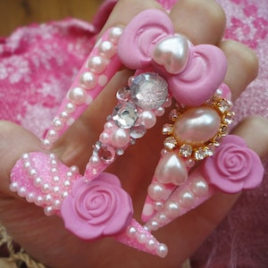 Pink Hime Kawaii 3D Deco Gyaru Lolita Princess Nails image 1