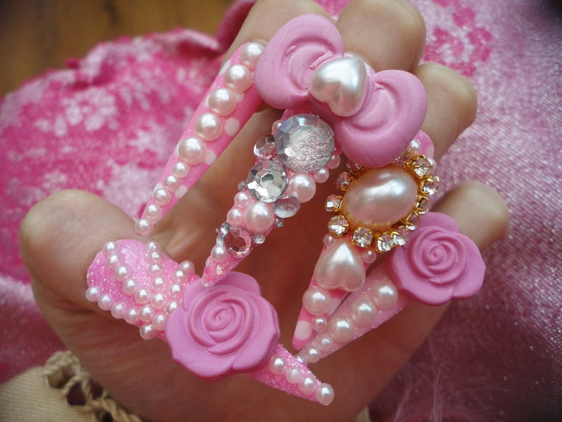 Pink Hime Kawaii 3D Deco Gyaru Lolita Princess Nails image 1