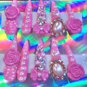 Pink Hime Kawaii 3D Deco Gyaru Lolita Princess Nails image 3