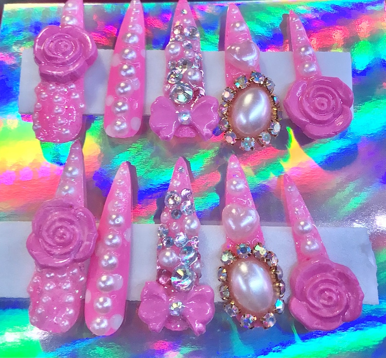 Pink Hime Kawaii 3D Deco Gyaru Lolita Princess Nails image 3