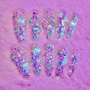 Translucent Clear Glitter Kawaii Deco Gyaru Press on Nails image 1