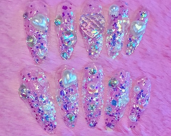 Translucide Clear Glitter Kawaii Deco Gyaru Press on Nails