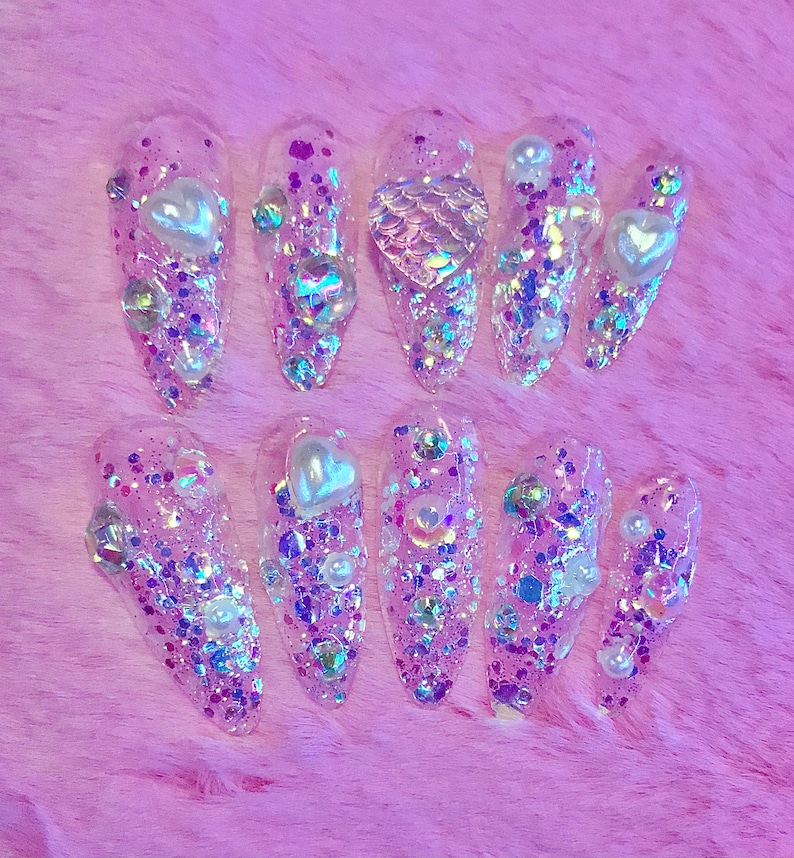 Translucent Clear Glitter Kawaii Deco Gyaru Press on Nails image 1
