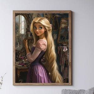 Disney Rapunzel Princess, verward, kunst aan de muur, slaapkamer, woondecoratie, schattige Disney-kunst, digitale print pdf