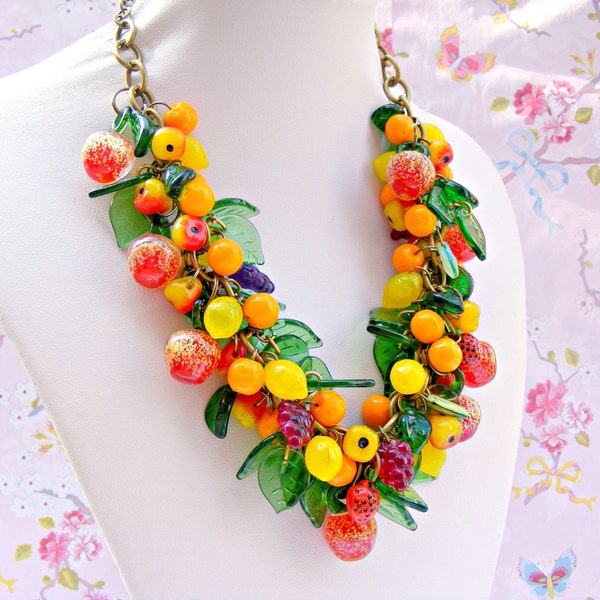 Fruit Summer Necklace, Colorful Statement Necklace, Carmen Miranda Necklace, Kawaii Fruit Necklace, Carmen Miranda Jewelry, Fruit Jewelry