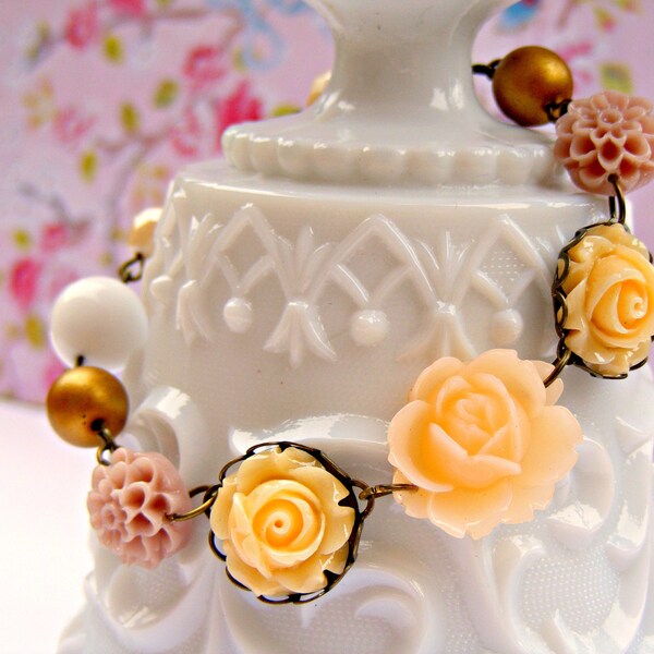 Creme, Braut Armband Vintage Floral Armband, Anweisung Brautschmuck, Retro Creme Hochzeit Armband, Gold Hochzeit Schmuck Retro Schmuck