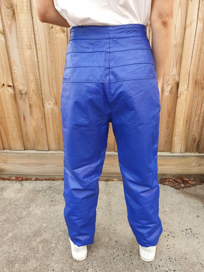 Royal blue leather pants size 10/12 | Etsy