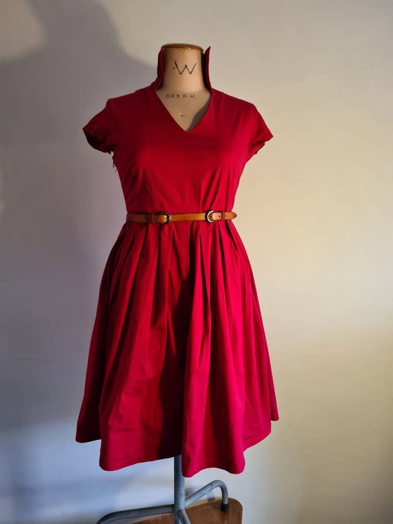 50s inspired red cotton sun dress
