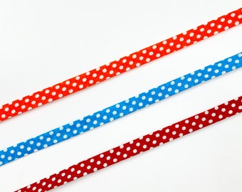 5 m Schrägband Punkte gepunktet | rot türkisblau orange | Baumwolle | Breite 1 cm 10 mm