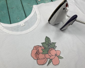 Applikation | Bügelbild | Rose mit Blättern Blume | Pimp your bag shirt | T-Shirt Bild Motiv Taschen nähen