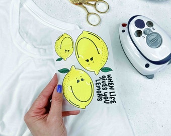 Applikation | Bügelbild | Zitronen 3er Set | when life gives you lemons | T-Shirt Bild Motiv Tasche Beutel Kissen verschönern pimpen