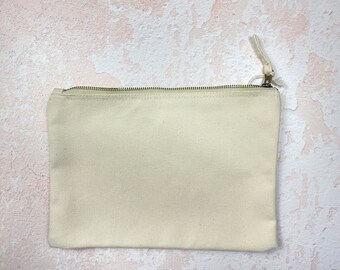Tasche besticken | A4 flach 28 x 20 cm Metall-Reissverschluss Baumwoll-Canvas naturweiß | Baumwollbeutel