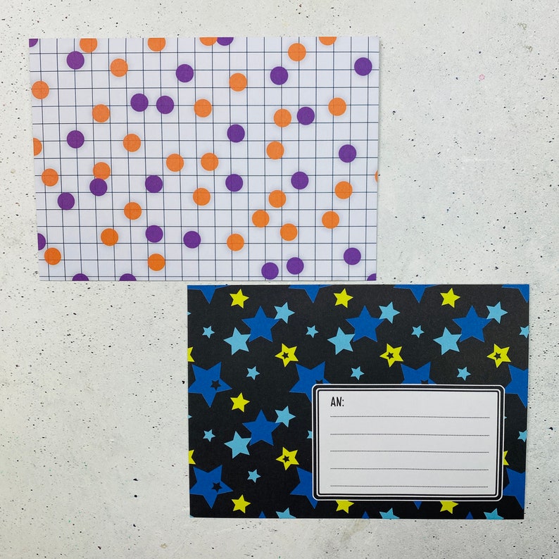 Kuverts C6 Muster bunt Punkte Karo lila orange selbstklebend 10er 25er Set ohne Fenster Briefumschlag Muster Bild 10