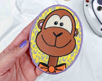 Applikation Bügelbild Affe Monkey | Patch gestickt oval | T-Shirt Bild Motiv Taschen Kinderkleidung Rucksack nähen | Stick Label