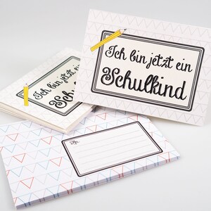 Einschulung Einladung 10er Set Karte Kuvert Wimpel Schulranzen Schreibschrift mit gratis Foto-Tafel Schulanfang Schulanfänger Bild 5